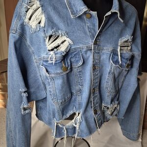 Fashion Nova Ripped Blue Denim Jacket